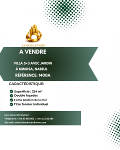 Nabeul&nbsp;Mimosas Villas Et Bungalows&nbsp;Vente&nbsp;Maisons&nbsp;A  villa s3 avec jardin  mimosa ref1400a