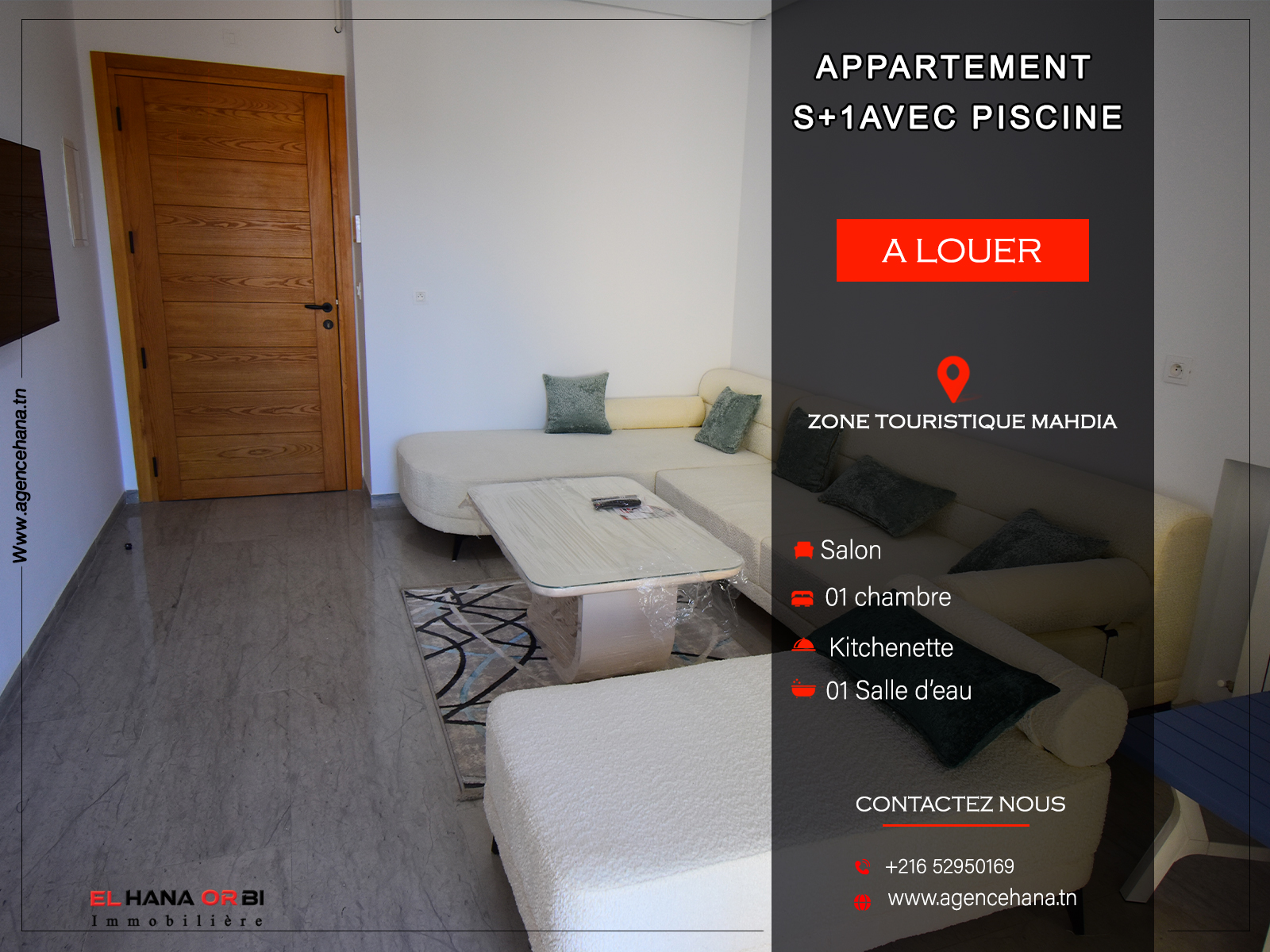 Mahdia&nbsp;Mahdia&nbsp;Location&nbsp;Appart. 1 pi�ce&nbsp;S1 avec piscine zone touristique mahdia � lann�e