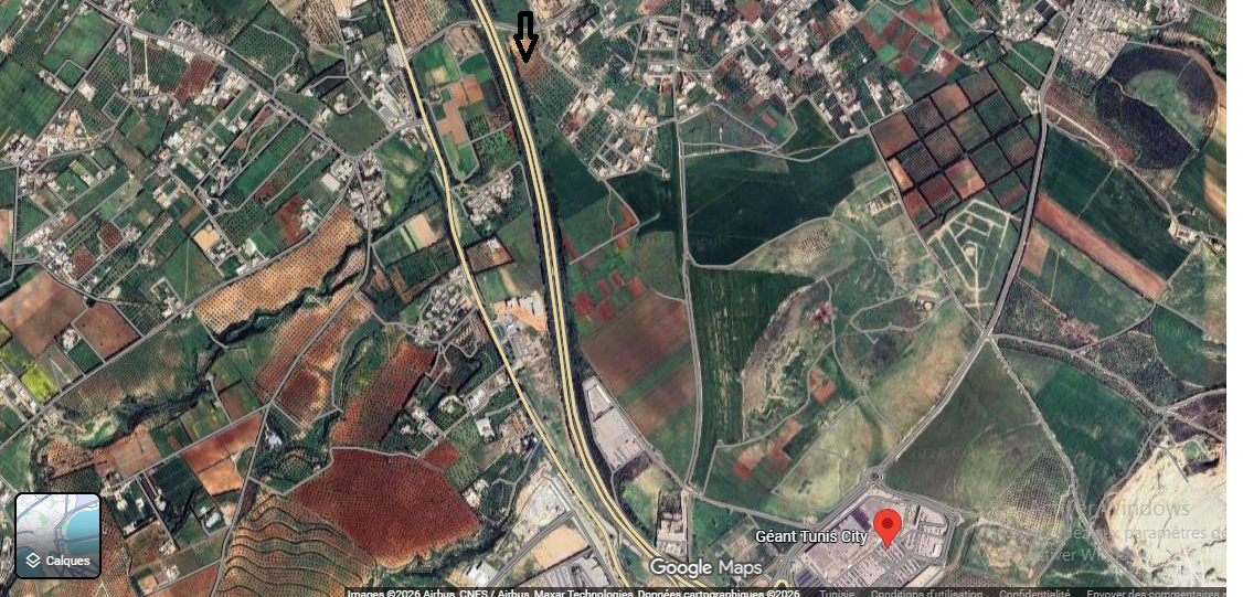 Sidi Thabet&nbsp;Borj Youssef&nbsp;Terrain&nbsp;Terrain nu&nbsp;Un  lot de terrain  autoroute tunis bizerte