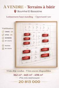 Bou Mhel El Bassatine&nbsp;Bou Mhel&nbsp;Vente&nbsp;Surfaces&nbsp;A  des terrains  boumhel