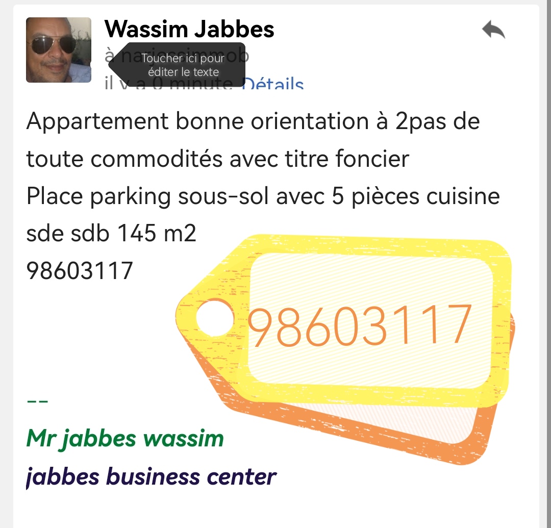 Ariana Ville&nbsp;Cite Ennasr 2&nbsp;Vente&nbsp;Appart. 5 pi�ces+&nbsp;Appartement bonne orientation