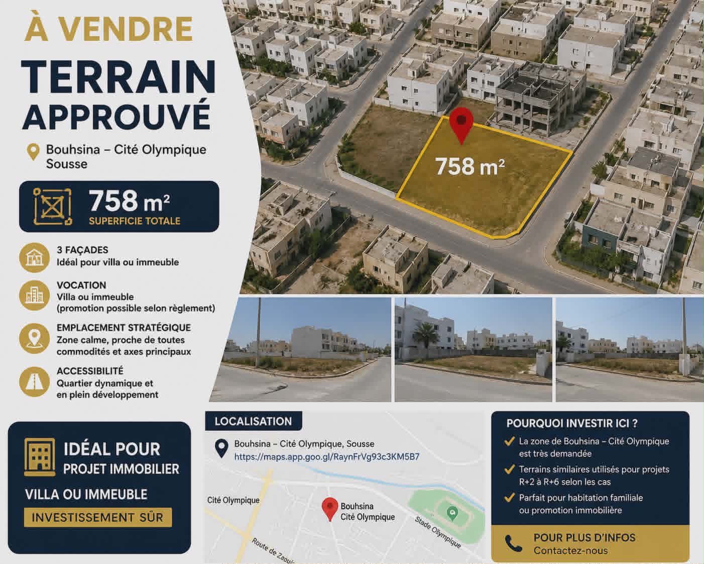 Sousse Ville&nbsp;Cite Jaouhara&nbsp;Terrain&nbsp;Terrain nu&nbsp;Terrain approuv� 758m cit� olympique bouhsina
