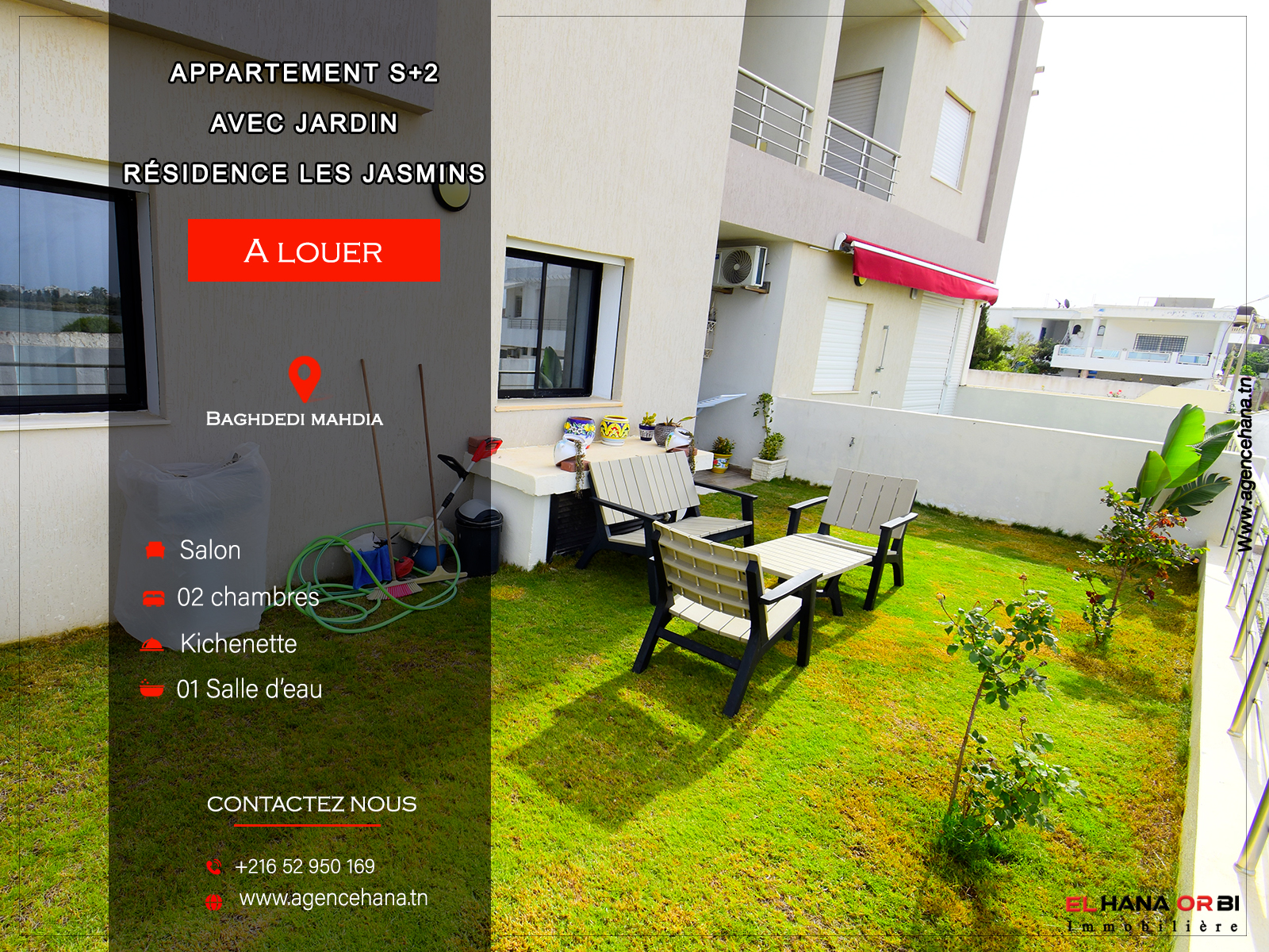 Mahdia&nbsp;Mahdia&nbsp;Location vacances&nbsp;Appart. 2 pi�ces&nbsp;Pour vacances s2  avec  jardin � baghdedi