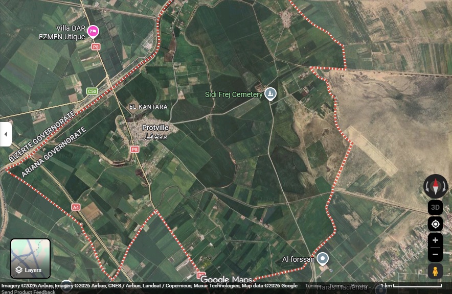 Kalaat Landlous&nbsp;Pont De Bizerte&nbsp;Vente&nbsp;Surfaces&nbsp;Terrain r�sidentiel � el kantara ariana