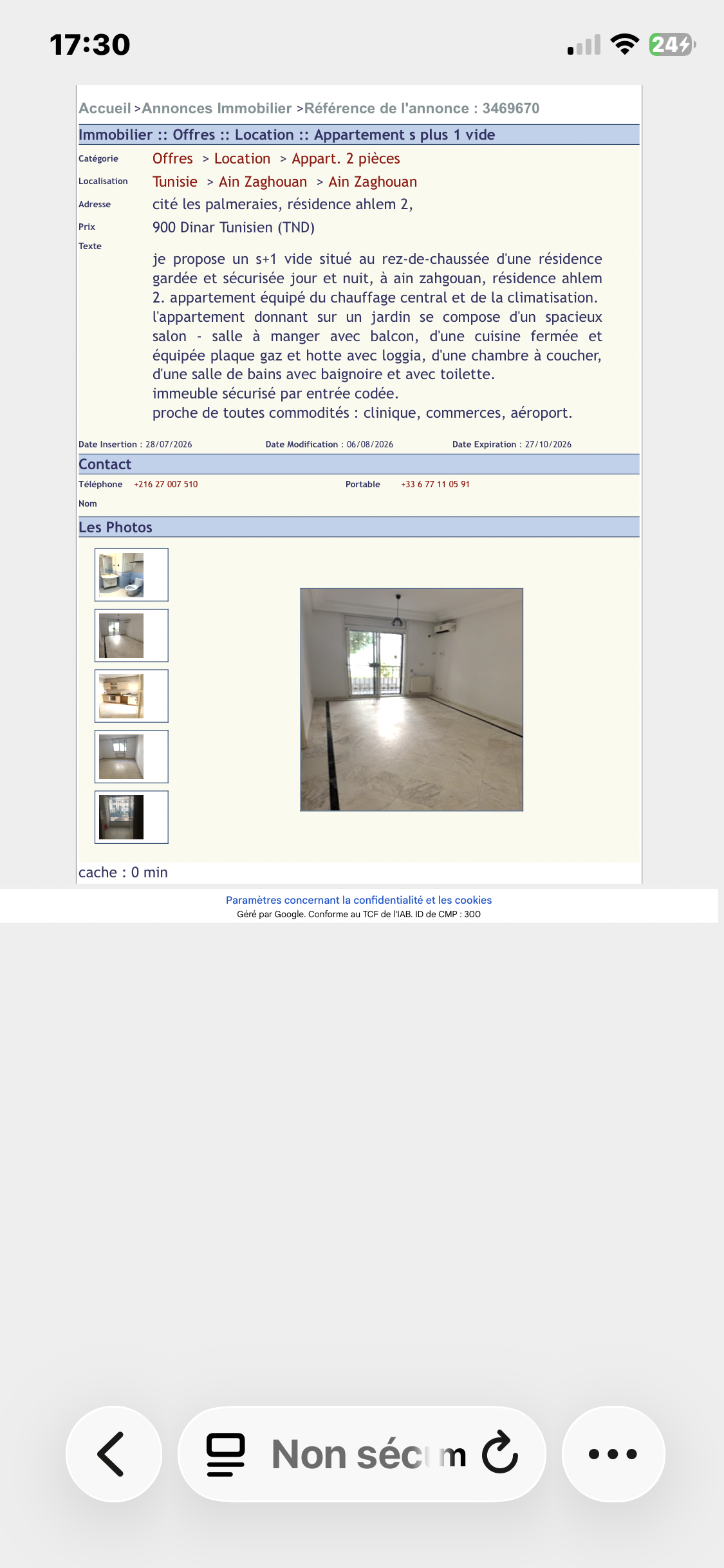 Ain Zaghouan&nbsp;Ain Zaghouan&nbsp;Location&nbsp;Appart. 2 pi�ces&nbsp;Appartement non meuble